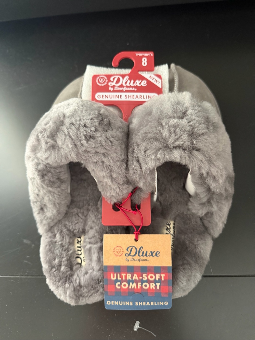 Deluxe Genuine Shearling Gray women’s Plush Slippers